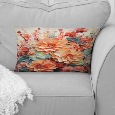 Coussin décoratif orange avec plantes grasses roses I