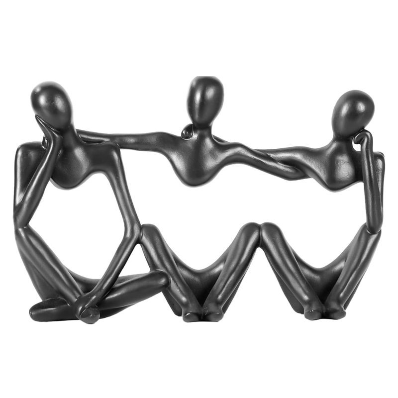 Black Abstract Thinker Statue – Conjoined Resin Sculpture For Modern Decor