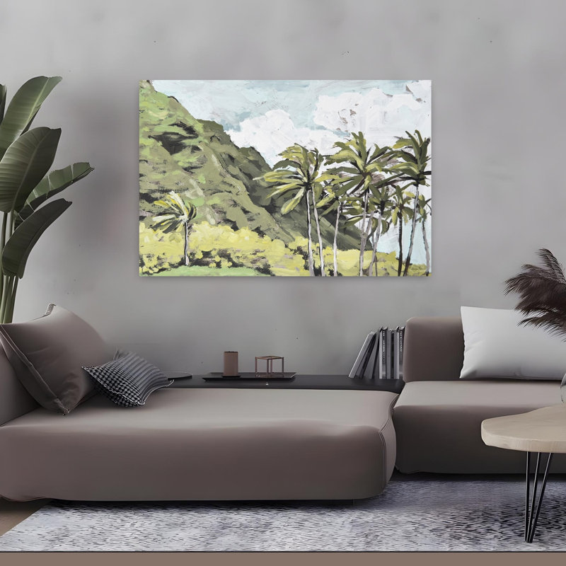Art contemporain, paysage de palmier abstrait, paysage côtier, H 32 po x l 48 po