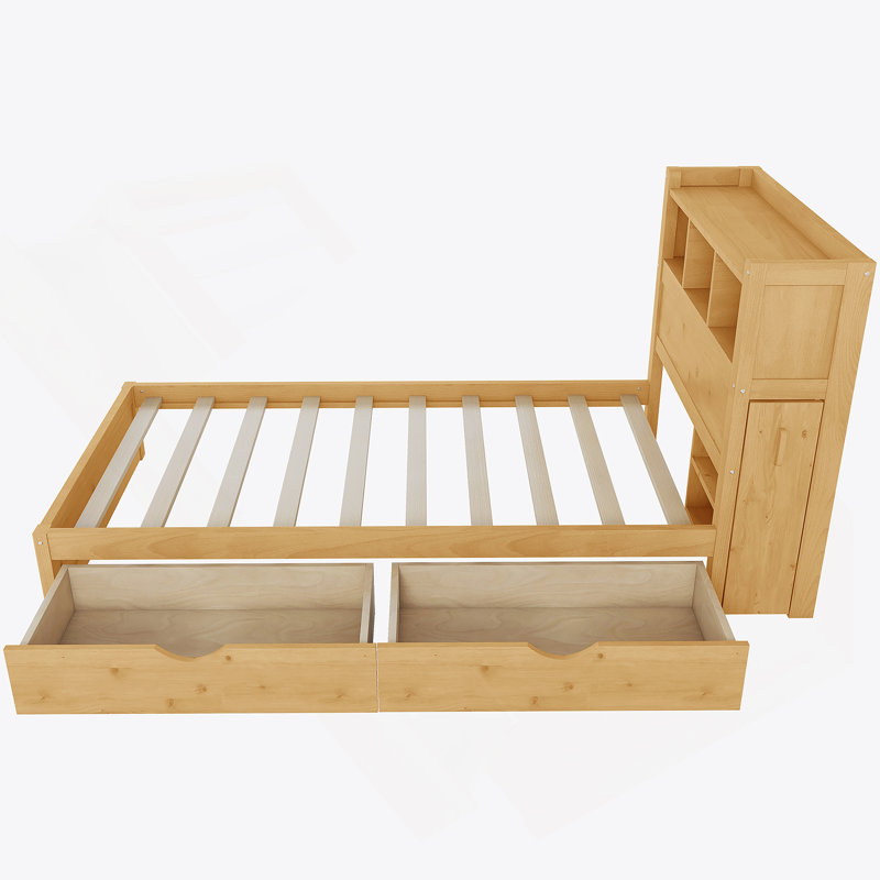 Lit plateforme avec tiroirs, lit en bois avec tête de lit et armoire de rangement escamotable, lit en bois avec lumière et douille