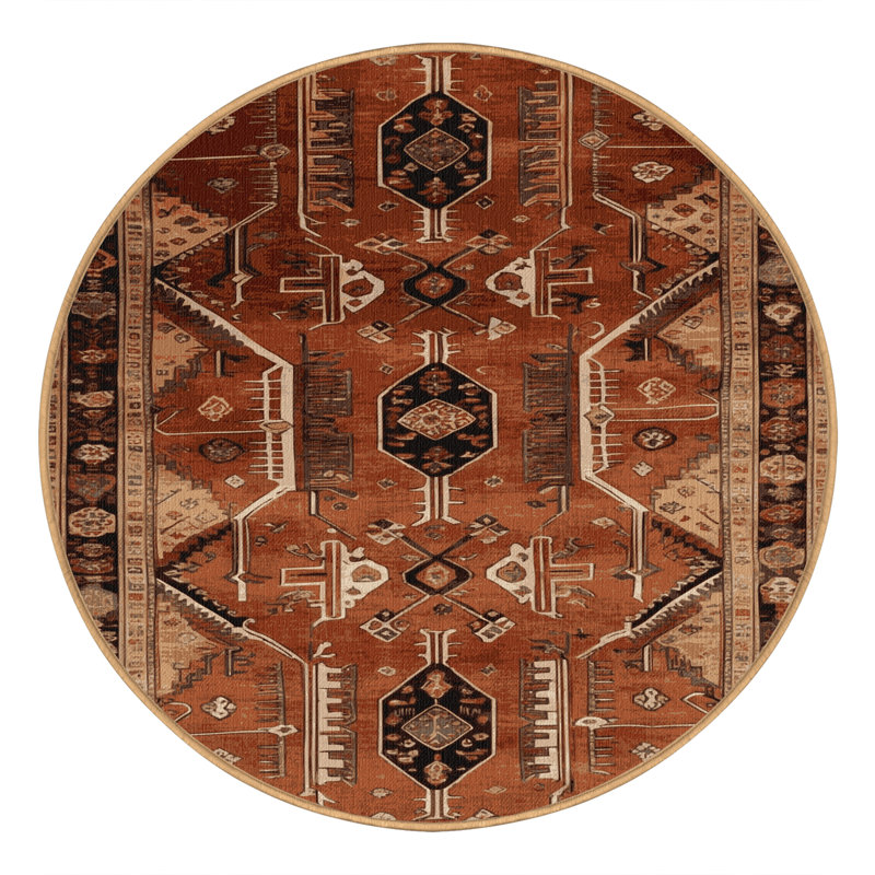 Machine Washable Persian Brown Area Rug, Round 6'