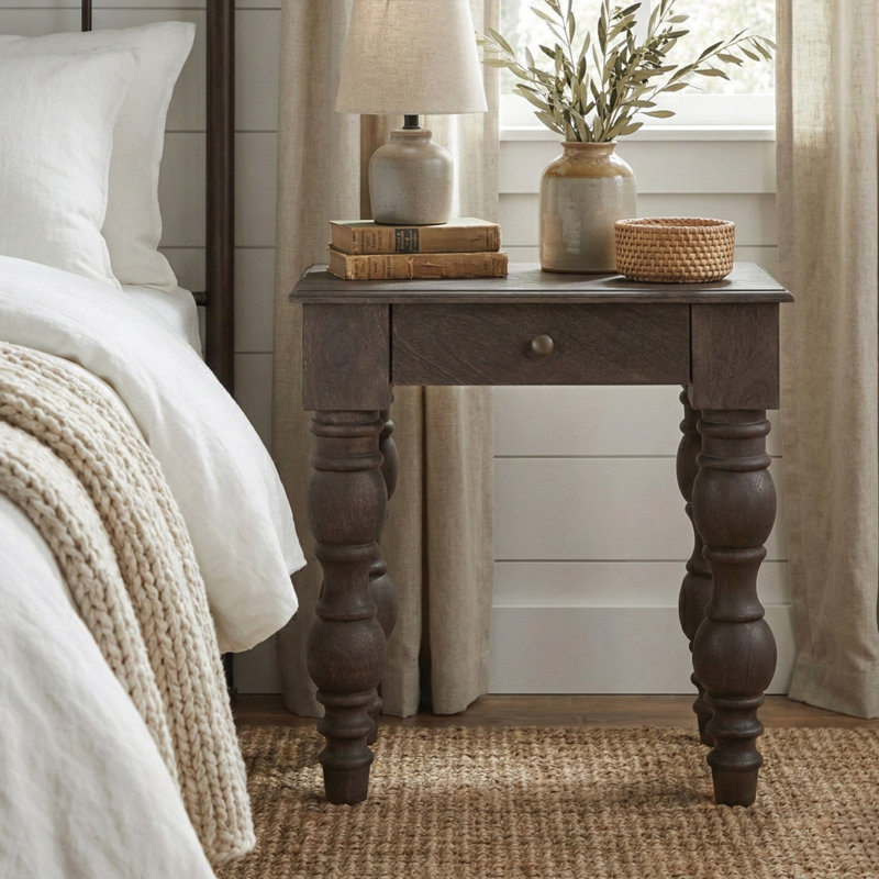 Braydan Solid Wood Side Table with Hand-Turned Legs – Coffee Brown, Coffee Brown