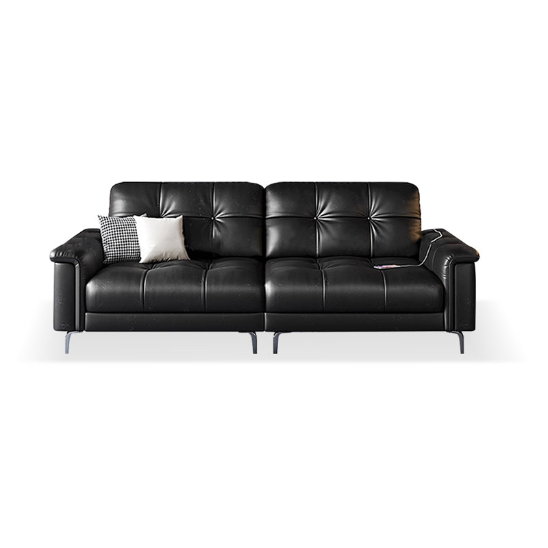 Canapé modulaire noir en cuir véritable
