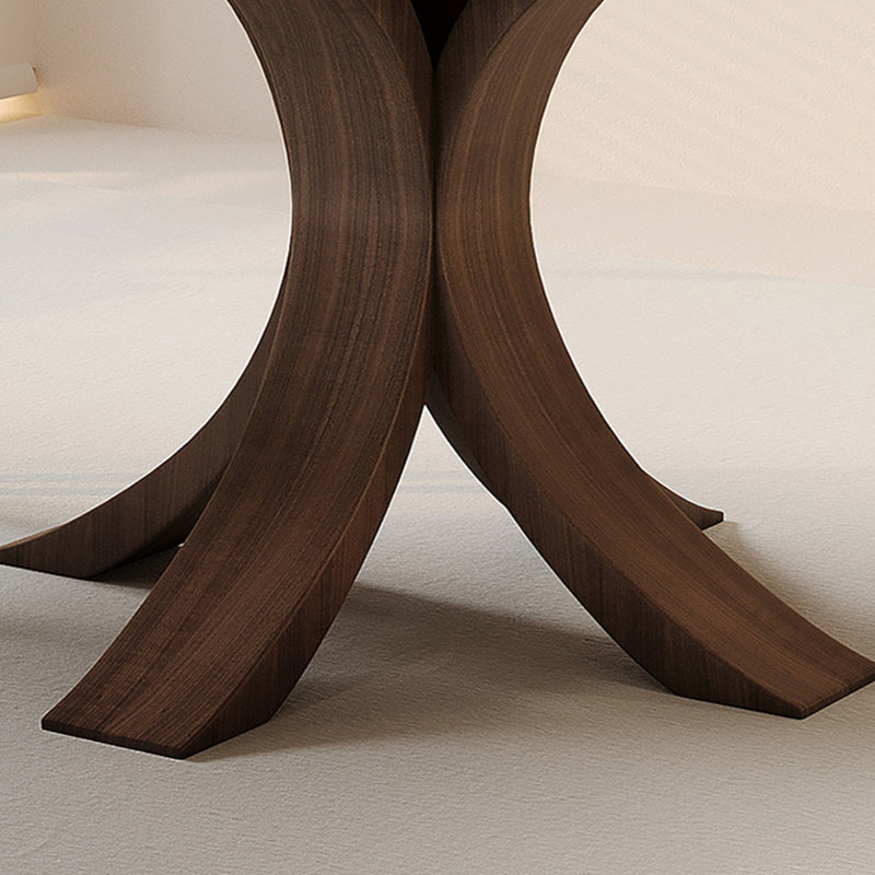Modern Retro Solid Wood & Slab Table, Walnut Colour, 29.52" H x 47.24" L x 47.24" W