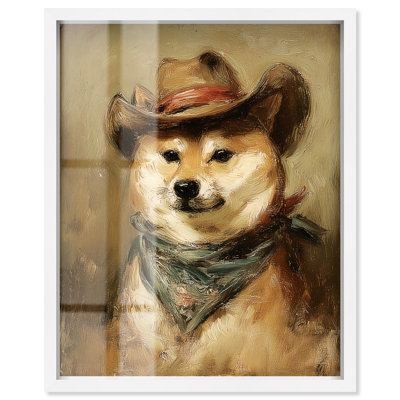 Décoration murale amusante «Cowboy Dachshund III Shadowbox» par Art Remedy, cadre blanc, 16 x 20