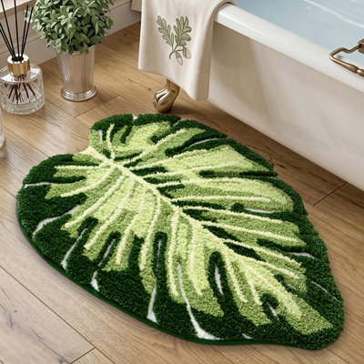 Jolis tapis de salle de bain avec feuille verte, doux, moelleux, moelleux, absorbant, à séchage rapide, antidérapant, lavable à la machine pour le plancher de la douche, la salle de bain, la chambre à coucher, la chambre d'enfant, 23,5 po x 31,5 po, Monstera