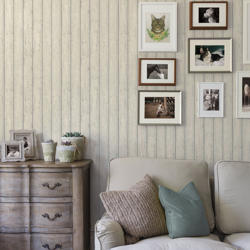 Papier peint clapboards patiné blanc jack, Beige