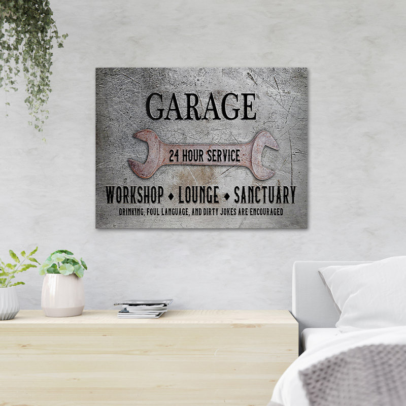 A 24 Hours Service Wrench - Garage, Workshop Lounge Sactuary - 1 Piece Rectangle Graphic Art Print On Wrapped Canvas