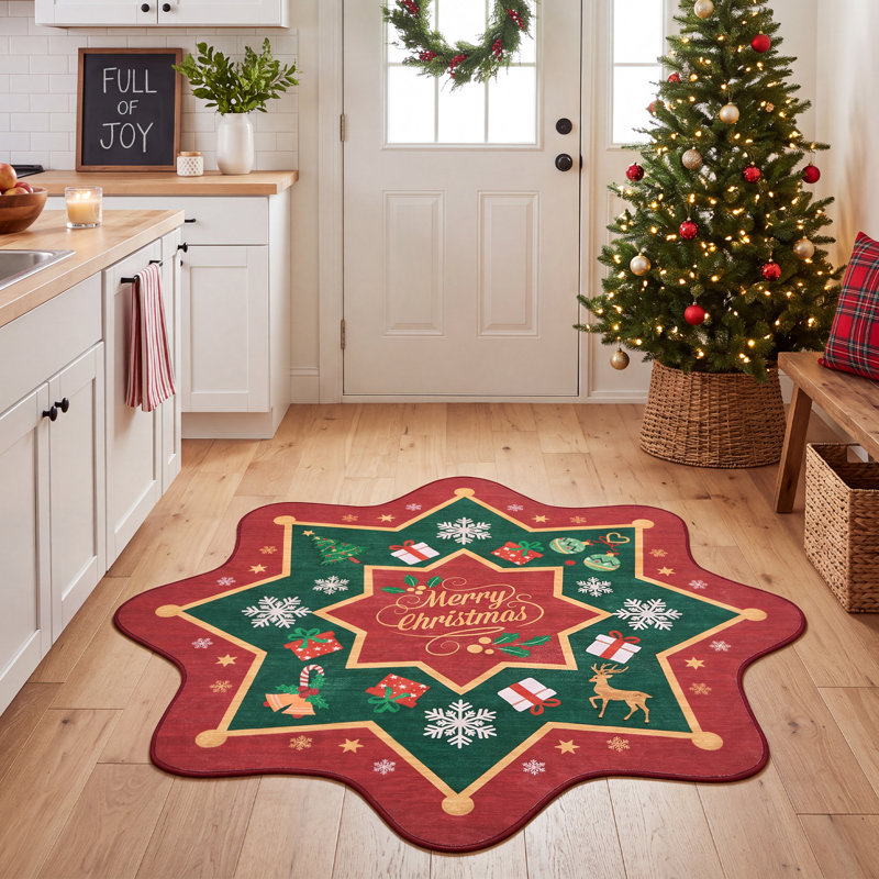 Round Geometric Washable Area Rug, 90*90cm