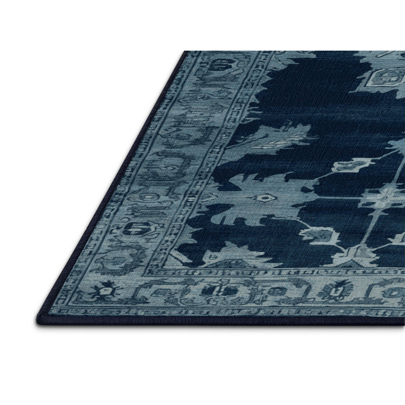 Tapis bleu lavé à la machine, Rectangulaire 2 pi x 3 pi