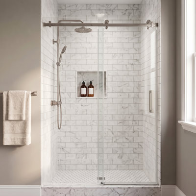 50-54" W x 76" H Frameless Single Sliding Shower Door for Walk-In Shower, 5/16" (8mm) SGCC Certified Tempered Glass, Chrome Finish, Reversible Installation