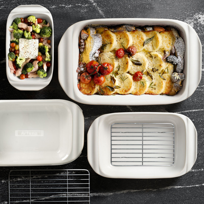 Ceramic Casserole Baking Dishes, Wide Non-Slip Handles,Reactive Glaze, Lasagna Pans with Rack, Wedding Registry & Holiday Gift(White) (Set of 1)