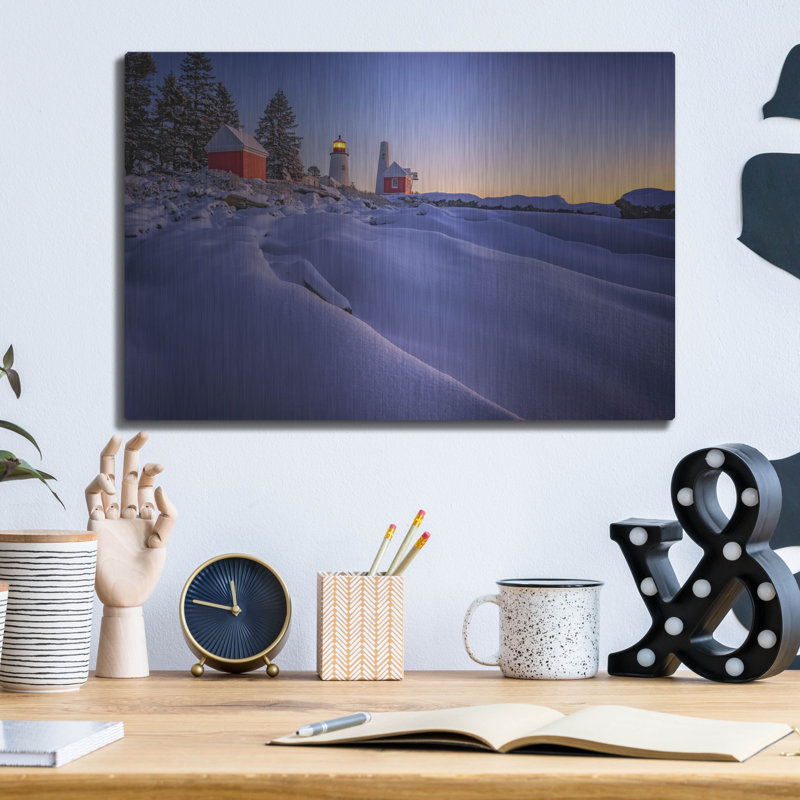 Mur de métal «Newfallen Snow At Pemaquid Point» par Rick Berk, H 12 po x l 16 po