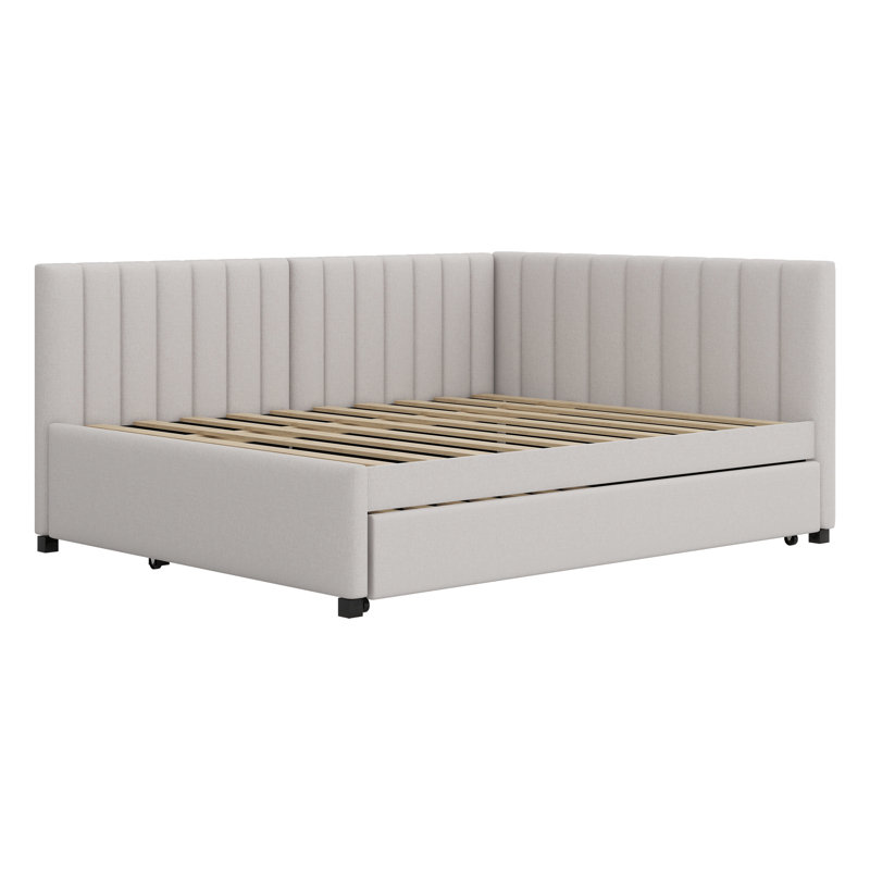 Upholstered Daybed With Trundle, Beige