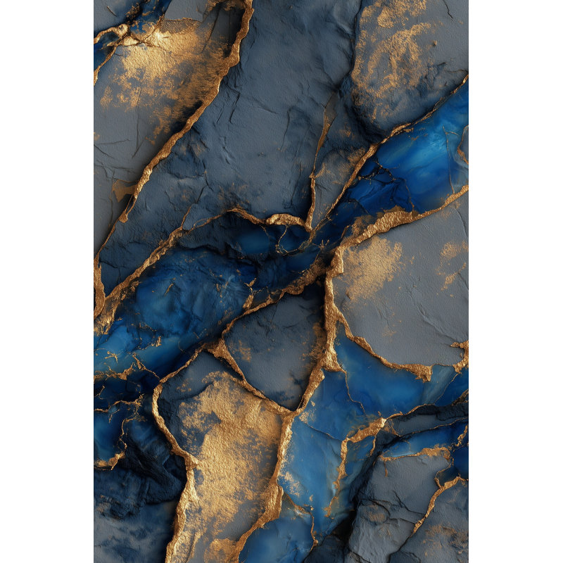 Papier peint marbre or bleu décoratif, Peler et coller