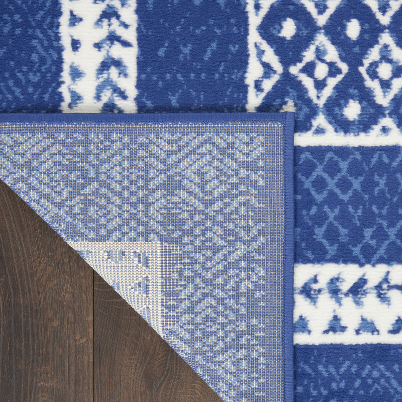 Tapis bleu marine en polypropylène tissé à la machine Cauy, Rectangle 3 pi x 5 pi