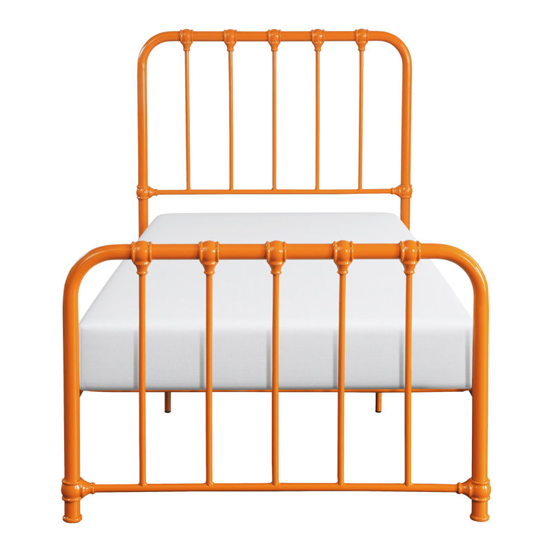 Orange Metal Twin-Size Bed Frame, No Foundation Needed In Bedroom Twin With Attractive Color, Box Spring