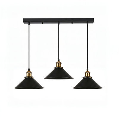 3 Way Adjustable Industrial Pendant Light Vintage Hanging Ceiling Fixture with Rectangular Base for Kitchen Island, Dining Room