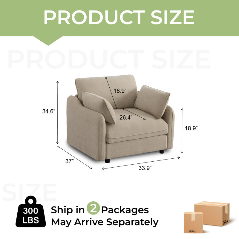 44” Oversized Understated Luxury Upholstered Armchair, Khaki