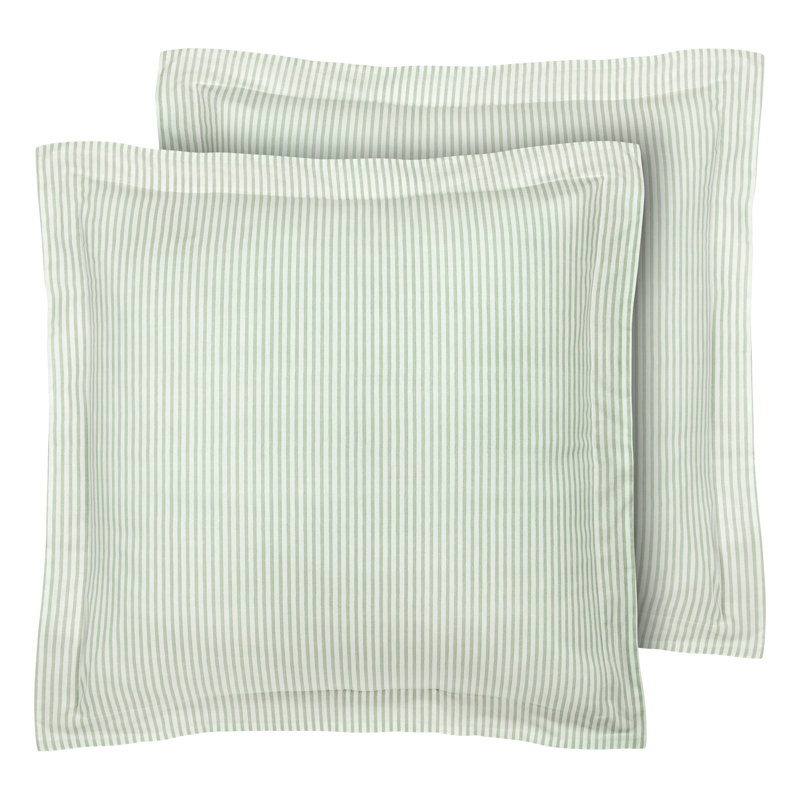 Green Ticking Stripe Cotton Euro Sham Set
