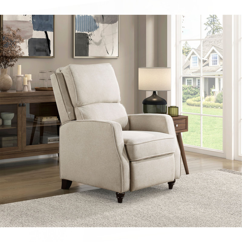 Fauteuil inclinable en tissu rembourré avec dossier en bois massif et confort de style transitionnel 1pc, Beige