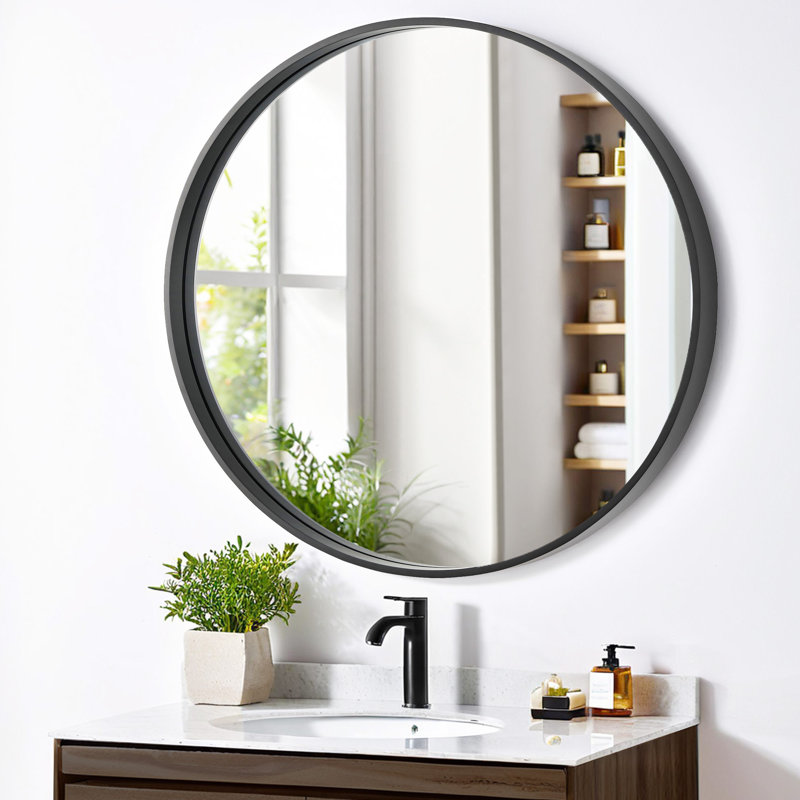 Miroir de salle de bain rond, Noir, 36 po x 36 po