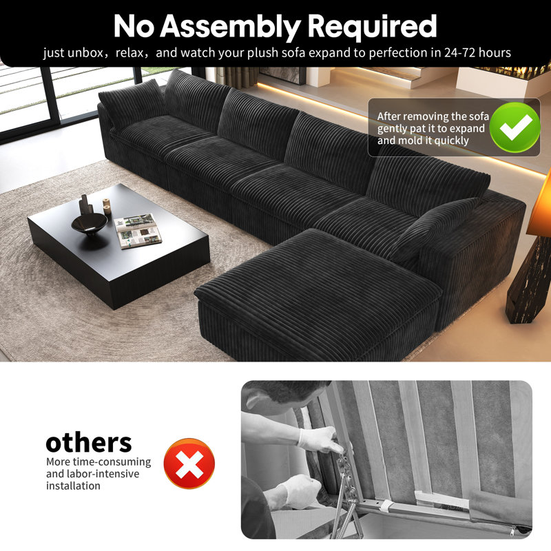 Canapé modulaire Boneless LoveSeat Cloud, canapé en velours côtelé l 78,7 po avec repose-pieds, 3 pièces, aucun assemblage requis