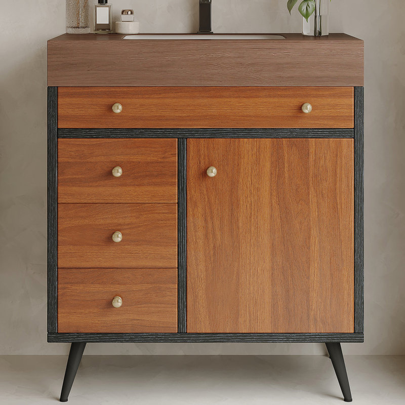 Meuble-lavabo autoportant avec lavabo en céramique pour la maison, Brun