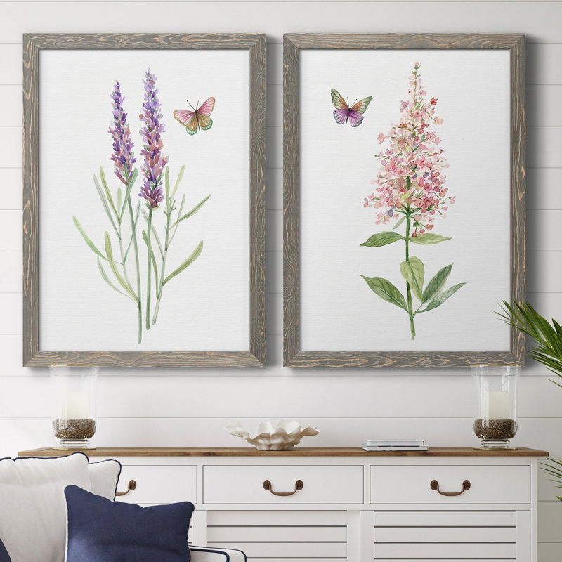 «Wildflower Botanical I», ensemble de 2 reproductions d'art, H 37,5 po x l 55 po x P 1,5 po, Toile avec cadre gris, Blanc