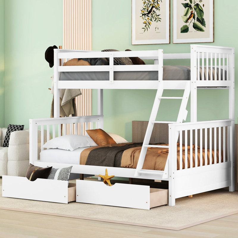 Lit superposé simple avec deux tiroirs de rangement, blanc - Offre amplement d'espace dans les tiroirs et rehausse l'ambiance de la chambre à coucher