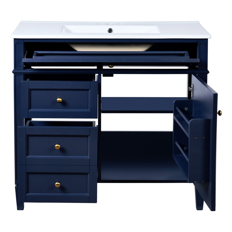 36'' Bathroom Vanity With Top Sink, Bleu, Doré