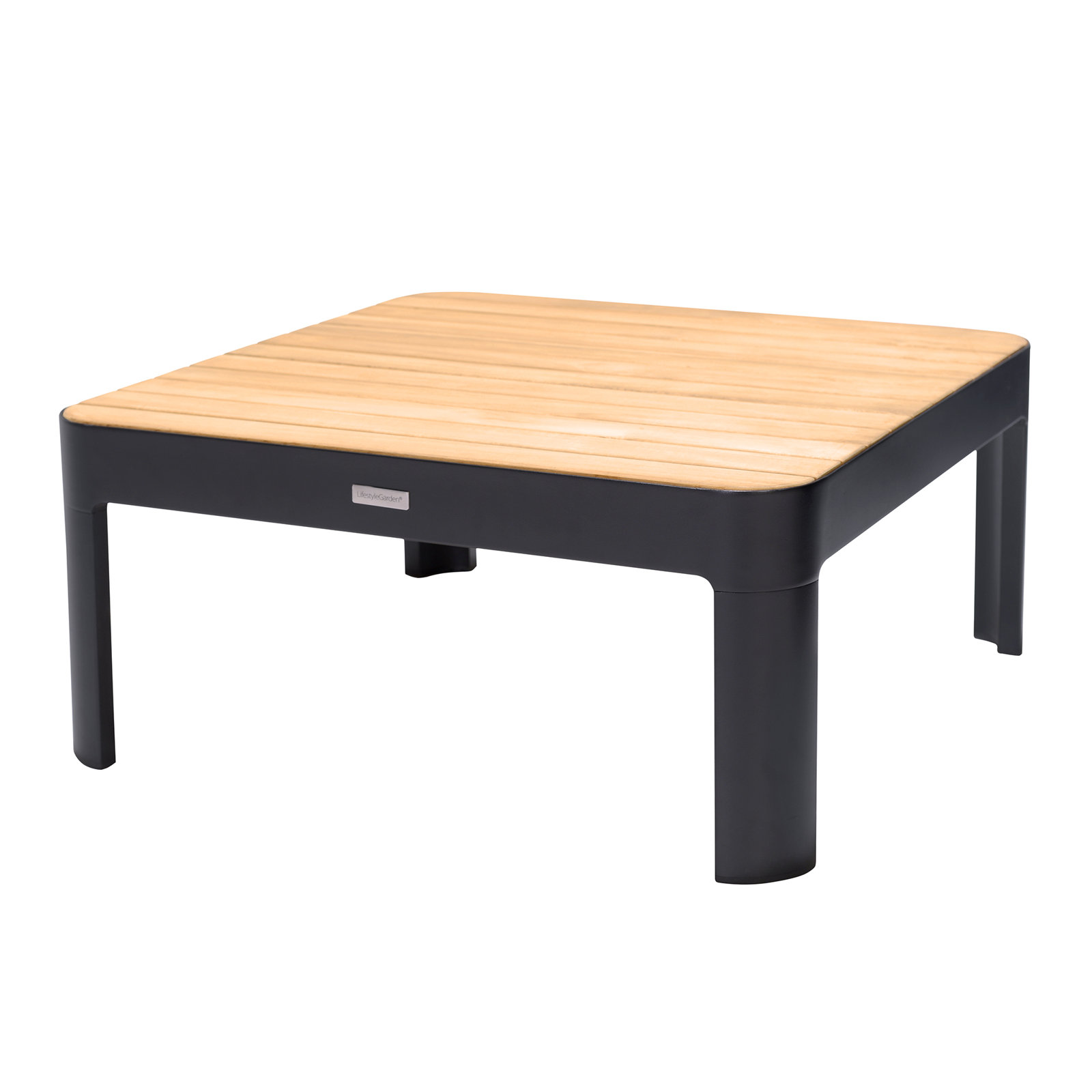 Brix Teak Patio Coffee Table, Oak, 28.2" W x 28.2" L x 12.8" H, Black 2
