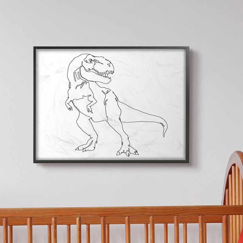 Dessin de Knap T-Rex, H 24 po x l 30 po x P 1,5 po, Giclée encadrée noir minuit