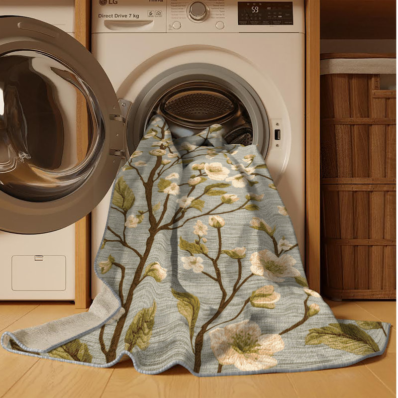 Tapis botanique brun lavable à la machine, Rond 3 pi