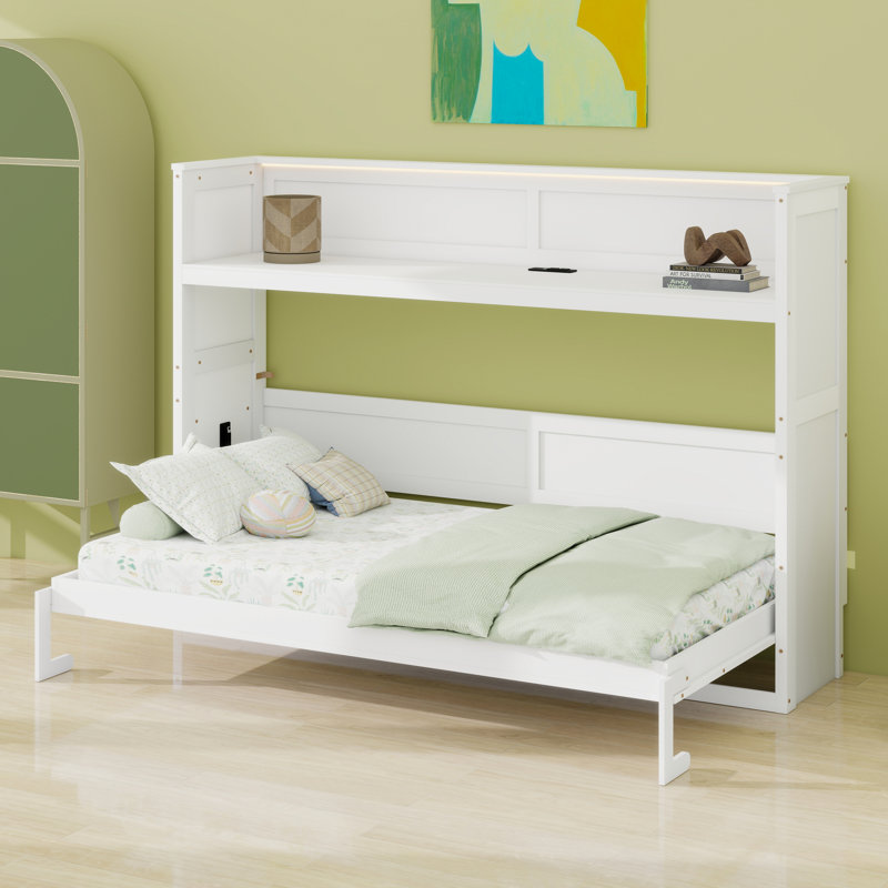 Lit escamotable simple TG avec station de charge USB, Blanc