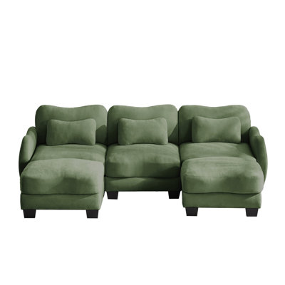 Chenille U-Shaped Sofa with 3 Exquisite Waist Pillows, Oversized 3-Seater Sectional with 2 Movable Ottomans , Ergonomic Curved Design, Easy to Assemble Modular Couch for Living Room Office