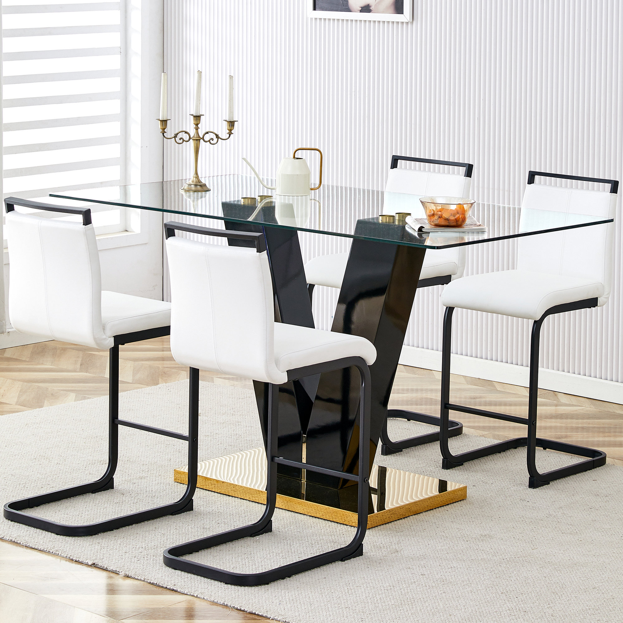 Ivy Bronx Rectangular Glass Table and PU Chair Set - Wayfair Canada