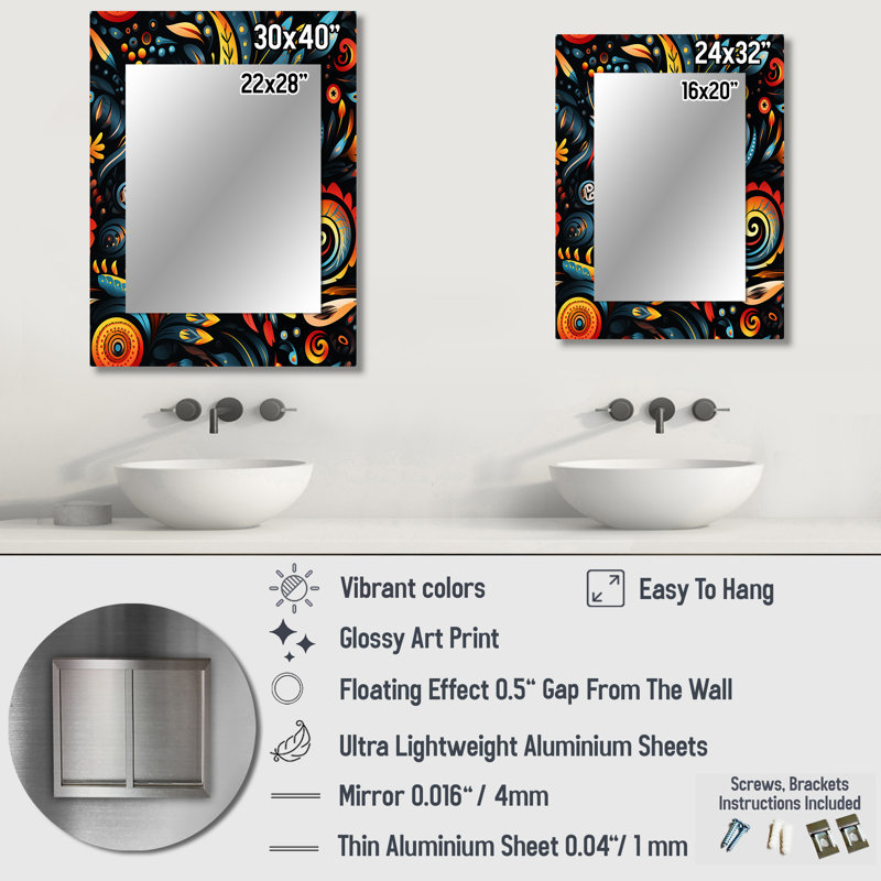 Hedia - Abstract Decorative Mirror On Metal, 40 po x 30 po