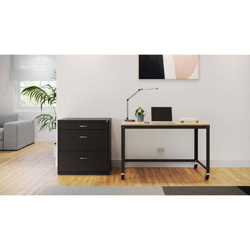 Black Steel 3-Drawer Lockable Lateral Filing Cabinet