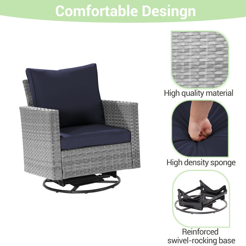 Ensemble de conversation d'extérieur en osier pour 5 personnes avec coussins et chaises berçantes Arunasalam, Gris