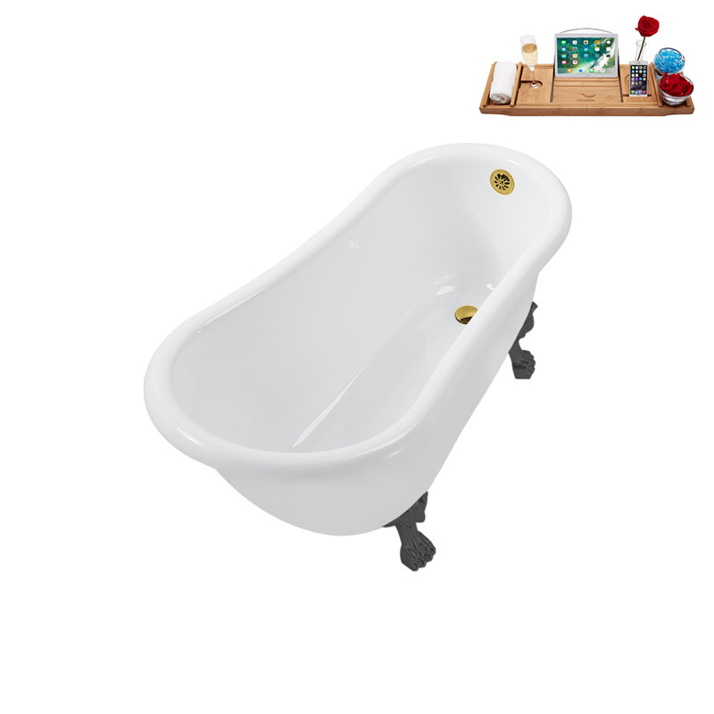 53.1'' x 25.6'' Soaking Acrylic Bathtub, Brushed Gun Metal, Polished Gold