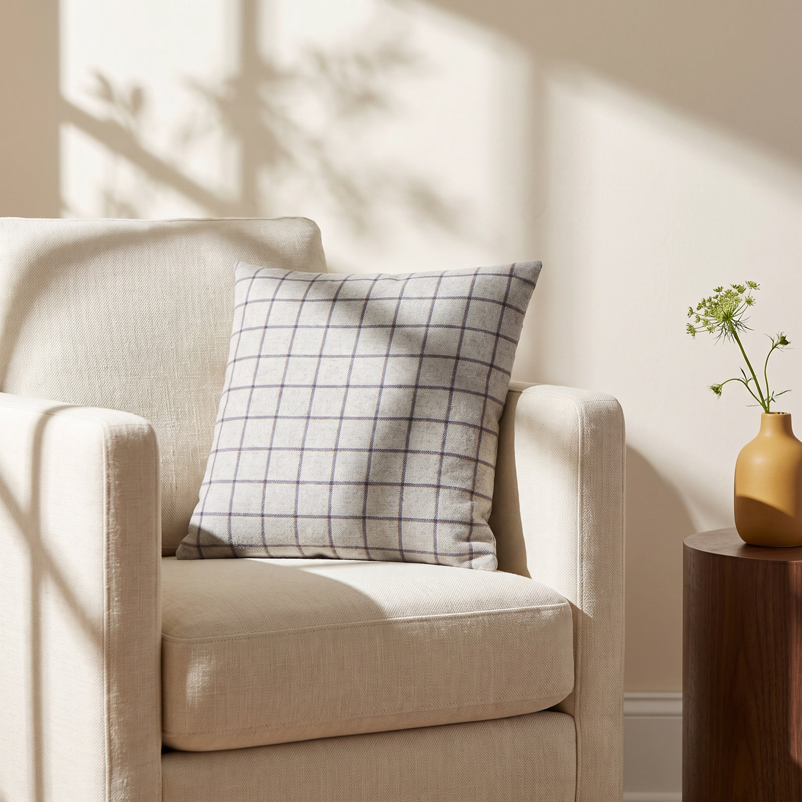 Saratoga Plaid Wool Throw Pillow, 18" x 18", Down
