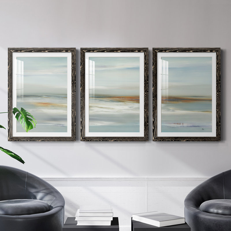 «Calm Viewpoint III», ensemble de 3 reproductions d'art encadrées, Blanc, H 40 po x l 84 po x P 1,5 po, Papier encadré noir
