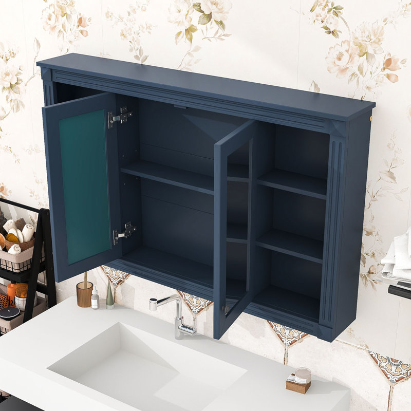 Armoire à miroir élégante avec tablettes réglables et fabrication durable, Bleu