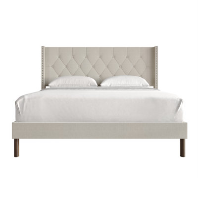 Linen Upholstered Wingback Bed 