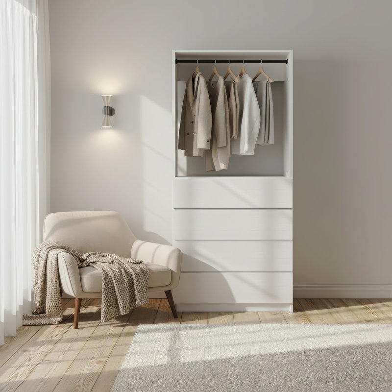 Garde-robe 32 po à quatre tiroirs en bois blanc