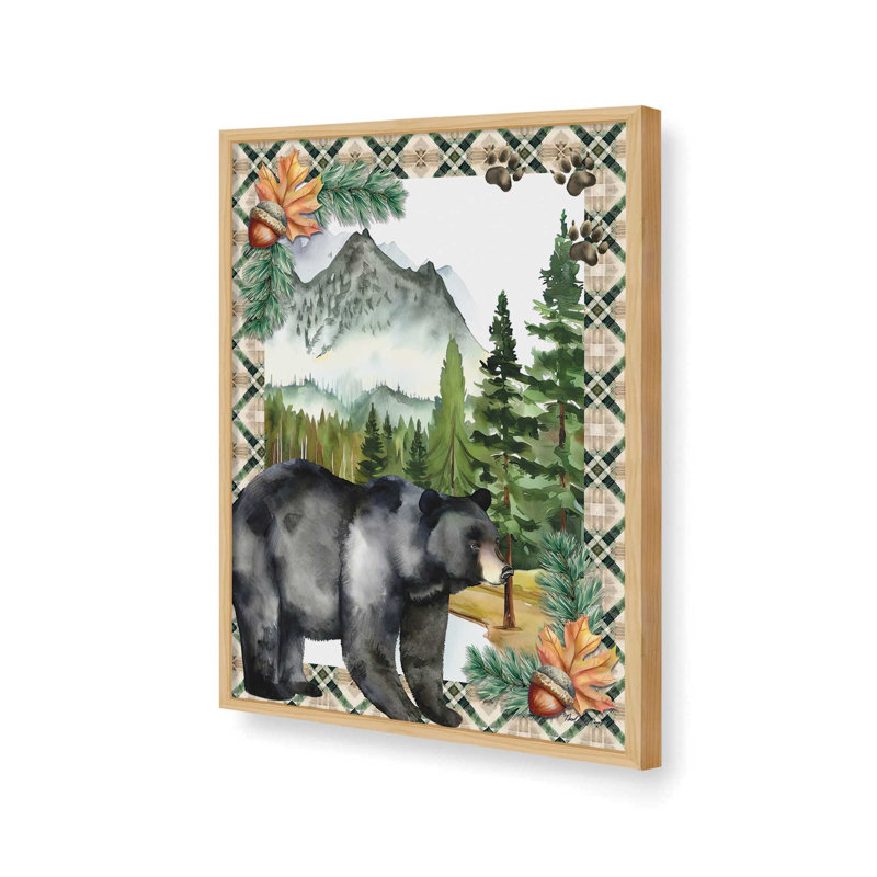 «Black Bear in Woods» par Nicole DeCamp, reproduction d'art, L 12 po x H 16 po, Brun clair, Impression encadrée