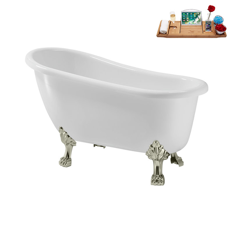 53.1'' x 25.6'' Freestanding Soaking Acrylic Bathtub, Brushed Nickel, Polished Gold
