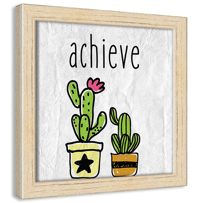 Impression sur papier Cacti C, Encadré de boîte beige, H 16 po x l 16 po x P 1,18 po