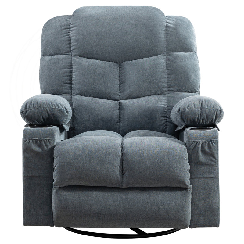 Fauteuil inclinable pivotant surdimensionné avec chauffage et port USB, Tissu bleu